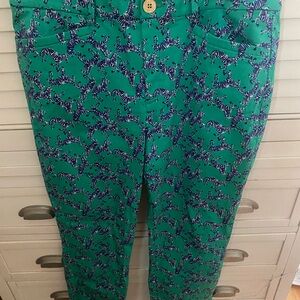 Lilly Pulitzer Green Zebra Print Straight Leg Pants